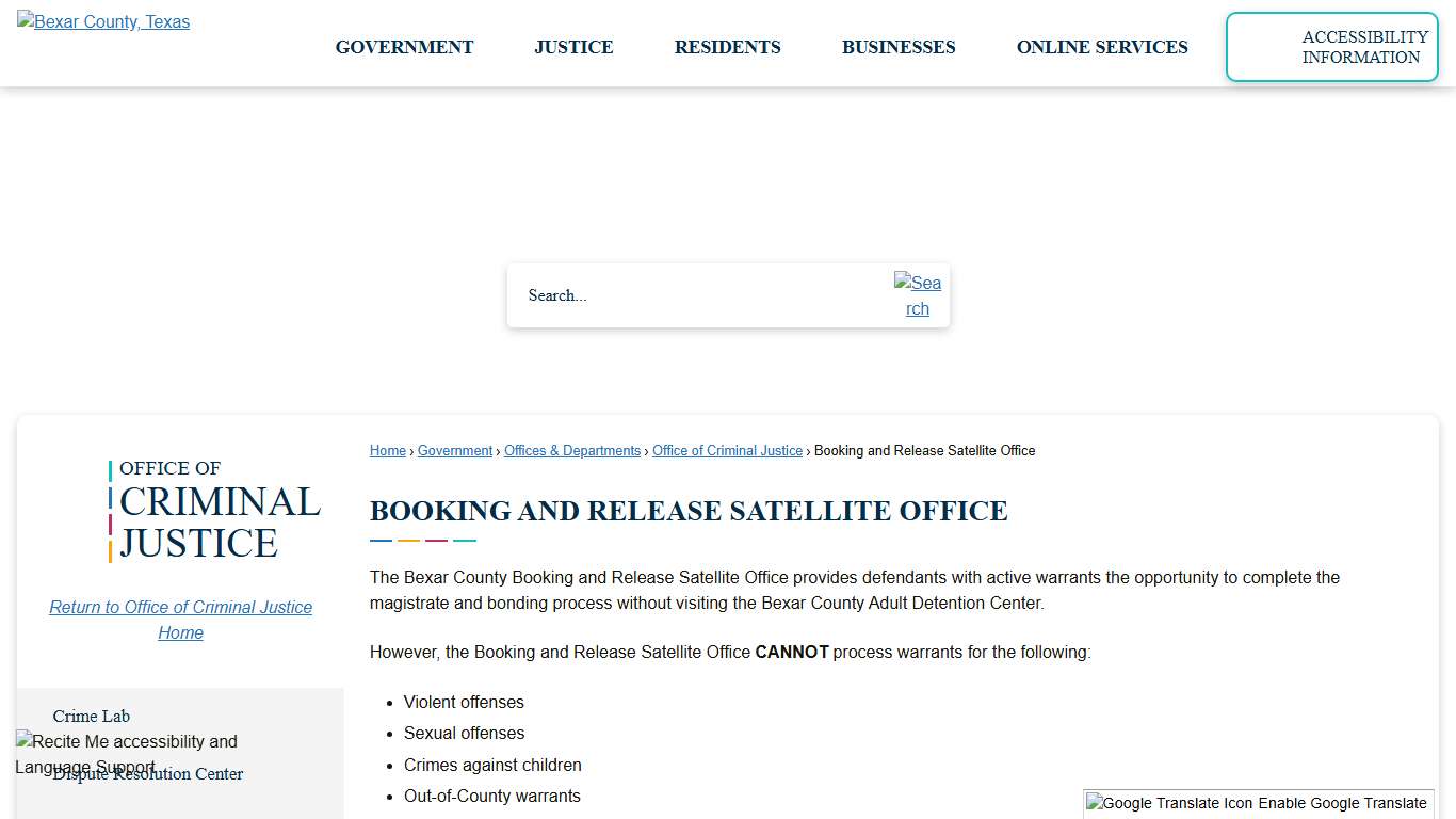 Booking and Release Satellite Office | Bexar County, TX - Official Website